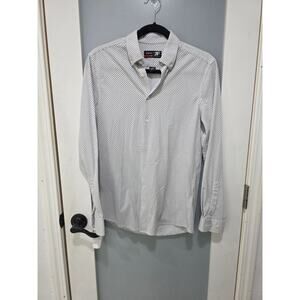 JF J. Ferrar White Black Dot Dress Shirt S Slim Fit Stretch Button Up Mens